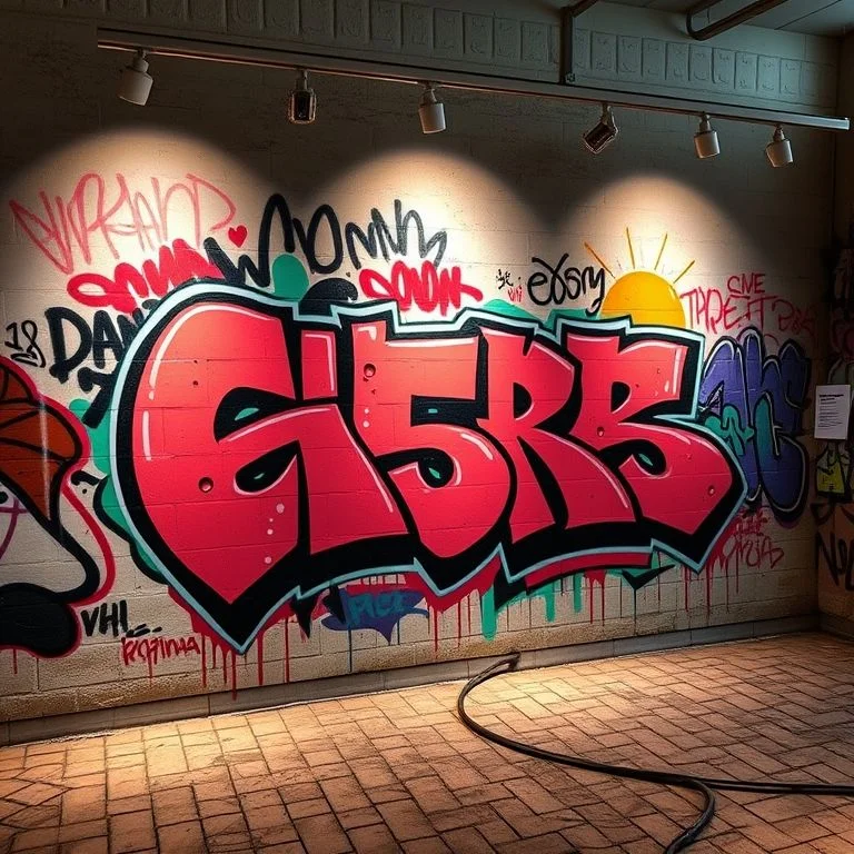 A vibrant, energetic scene capturing diverse abstract hands reaching towards a large, freshly painted, collaborative mural. The focus is on the bold, colorful patterns of the mural itself (abstract geometric shapes, dynamic lines) and the implied motion of creation. No recognizable faces, just hands and art.